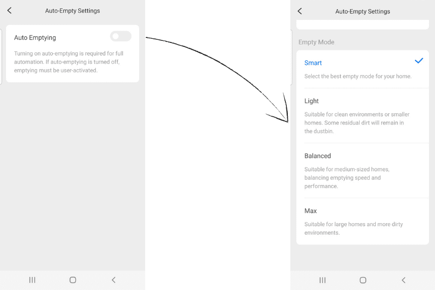 Различные настройки для эксплуатации станции самоочистки в приложении Roborock Q7 Max.